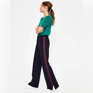 NEW Boden Navy Blue Wells Wide Leg Stripe Ponte Trouser Pants | Size 14P